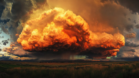 A striking cloud formation with fiery colors, creating a vibrant and dynamic sky scene, perfect for dramatic landscapes.の素材