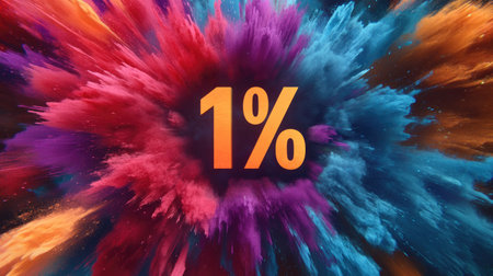 Bright, energetic graphic featuring a colorful explosion with a bold "1" symbol, representing finance and marketing conceptsの素材