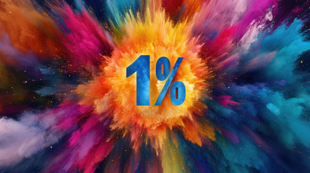 Colorful explosion surrounding a large "1" symbol, perfect for finance or discount-themed visuals in marketing.の素材