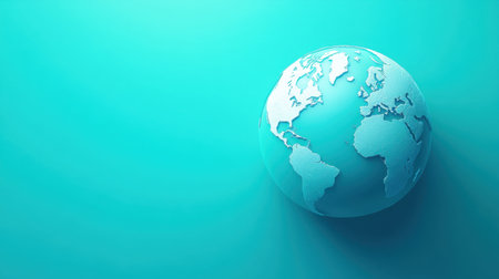 A bright Earth globe on a cyan background, symbolizing global unity and environmental awareness.の素材