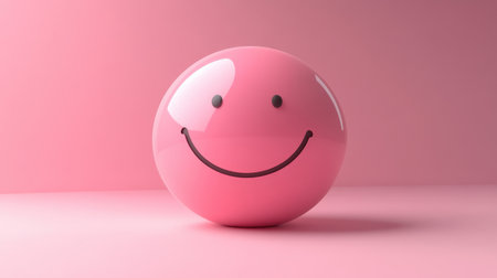 A bright pink smiley face on a pastel pink background, symbolizing positivity and happiness.の素材
