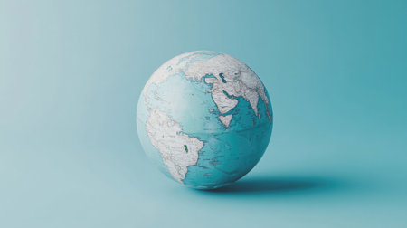A detailed Earth globe set against a solid cyan background, perfect for environmental awareness themes.の素材