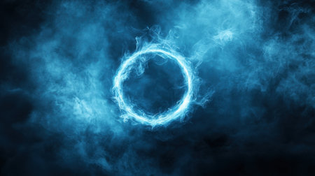 A perfect smoke ring floats in the air, emerging from dark, swirling clouds, symbolizing magic and mystery.の素材