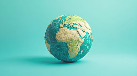 A detailed Earth globe set against a solid cyan background, perfect for environmental awareness themes.の素材