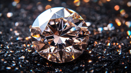 A mesmerizing close-up of a diamond, capturing its reflections and refractions against a rich, dark backdrop for dramatic effect.の素材