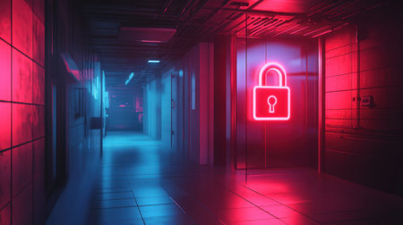 Digital padlock icon floating in a high-tech environment, showcasing advanced security in the digital age.の素材