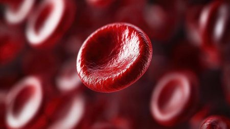 Close-up of red blood cells in motion, medical science background representing blood health, diseases, and donor's day.の素材