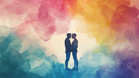 Front view of a queer poetry book in flat design with soft pastel watercolor accents, celebrating literary freedom and creative expression in LGBTQ themes. Vibrant and inclusiveの素材