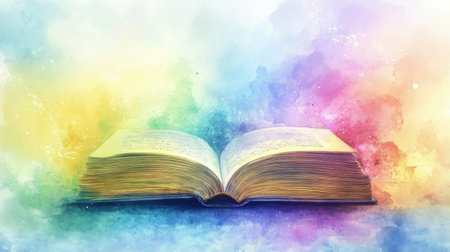 Queer poetry book in flat design, soft pastel watercolor tones, front view. Emphasizing literary freedom and LGBTQ expression through a colorful, minimalist styleの素材