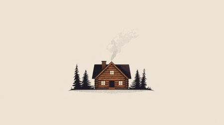 A charming log cabin nestled in a peaceful forest, with smoke gently rising from the chimney. Ideal for relaxation and nature retreats.の素材