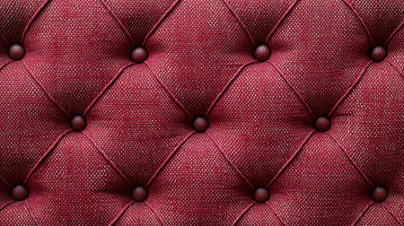 Close-up of a red sofa in chester style, with a dotted button pattern showcasing the rich texture of this vintage furniture pieceの素材