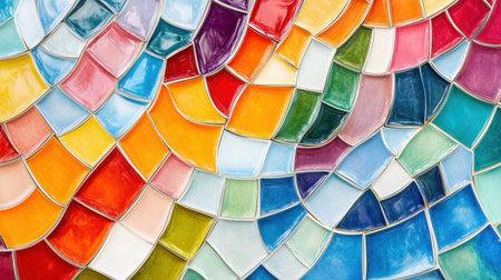 Colorful wavy surface made of square tiles, forming a rippled abstract design with geometric cubism influences.の素材