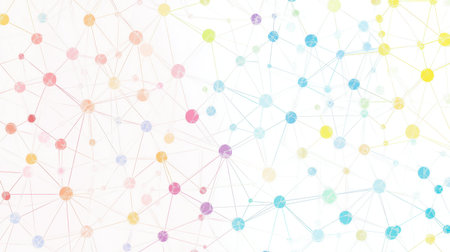 Flat design illustration of a support network, showcasing interconnected people in pastel colors, symbolizing community and mutual aid.の素材