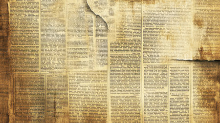 Old, aged newspaper paper texture with signs of wear and tear, subtle ink fades, creating a retro-inspired backgroundの素材