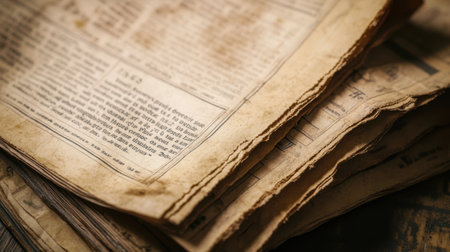 Vintage newspaper texture with distressed details, faded ink, and weathered paper, designed to evoke retro print media aestheticsの素材