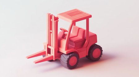 Industrial forklift in isometric 3D, isolated on a white backdrop, highlighting its design and construction utilityの素材