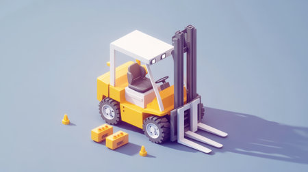 Detailed isometric 3D render of a forklift machine, focusing on the construction design, isolated for industrial useの素材