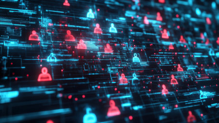 HR recruitment system with a diverse candidate pool visualized in a futuristic interface, enhancing diversity in hiring practices.の素材