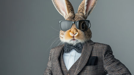 Cool and sophisticated Easter bunny, dressed in a formal suit, with sleek sunglasses giving off a suave vibe.の素材