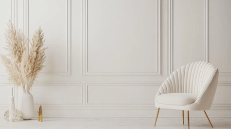 Modern room with a mockup background wall, featuring beautiful contemporary decorations and sleek furniture.の素材