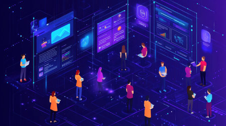 HR recruitment system with a diverse candidate pool visualized in a futuristic interface, enhancing diversity in hiring practices.の素材
