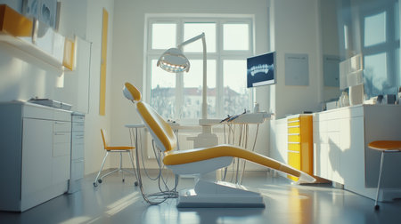 A dental procedure taking place in a bright, modern office, with the dentist focused on delivering expert care.の素材