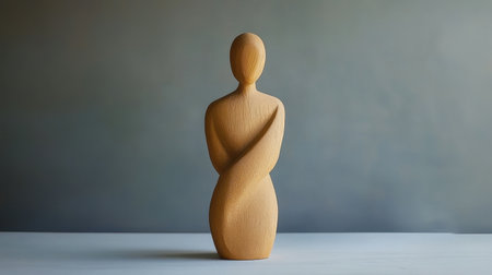 A wooden figure stands alone, apart from a group, illustrating themes of confusion, stress, and mental isolation.の素材