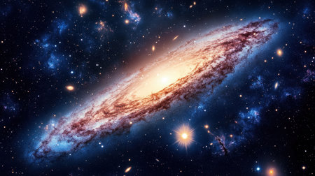 Abstract galaxy scene with swirling nebulae and bright stars, a stunning cosmic landscape of distant worldsの素材