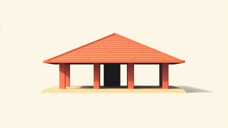 A hip roof structure with sloping sides, highlighted against a solid color background for architectural detailの素材