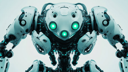 Advanced bio-inspired robot with flexible joints, designed to mimic nature, against a solid color backdropの素材