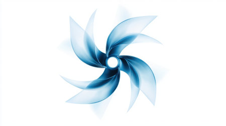 Clean blue turbine logo on a white backdrop, representing innovation and modern technologyの素材