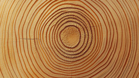 Closeup of tree rings in a cross section of wood, highlighting the natural beauty and history of the tree's growthの素材