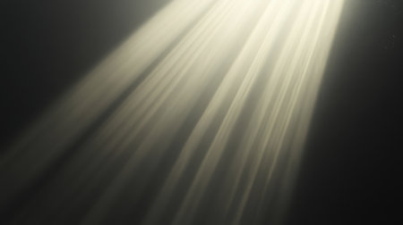Soft yet glowing sun rays emerging from a black background, creating a mystical and powerful atmosphereの素材