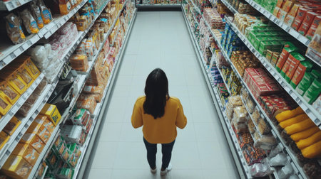 Market manager inspecting a store layout, rearranging displays to improve customer experience and optimize sales, ensuring efficient operations.の素材