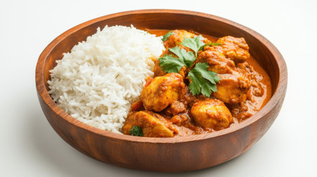 Delicious chicken curry paired with fragrant rice, isolated on a white background, capturing the essence of traditional Indian cuisineの素材