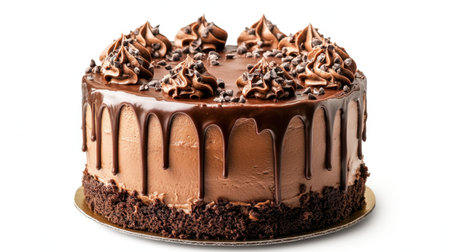 Rich chocolate cake with dripping frosting, isolated on a clean white background for a tempting dessert visualの素材