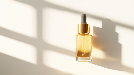 A sleek dropper with golden serum captured against a bright white background, showcasing the luxurious and nourishing qualities of skincare products.の素材