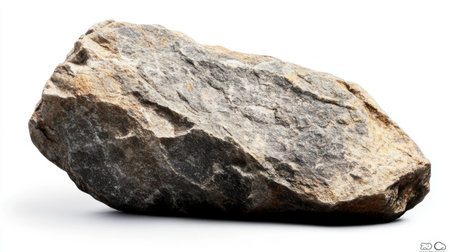 A single rock with rugged texture, isolated on a white background, perfect for nature or minimalist designsの素材