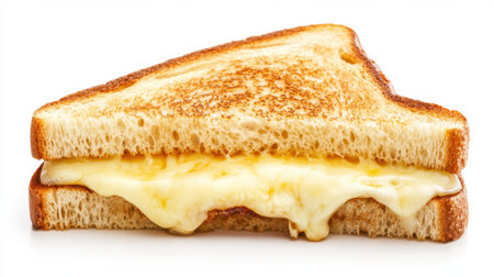 A classic toast sandwich filled with melted cheese, isolated on a white background, highlighting the golden, crispy textureの素材