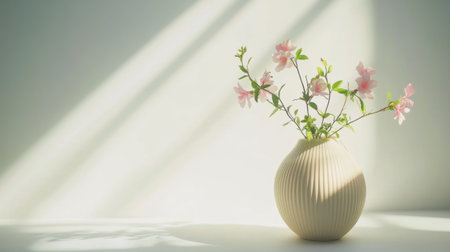 A small vase holding pink flowers, isolated on a white background with natural sunlight, offering a fresh and minimal floral arrangement.の素材