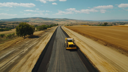 Road construction project managed by a civil engineer, inspecting progress and ensuring infrastructure development is on trackの素材