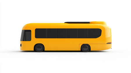 A minimalist illustration of a modern yellow bus set against a clean white background, emphasizing a simple and vibrant design perfect for transport-related projects.の素材