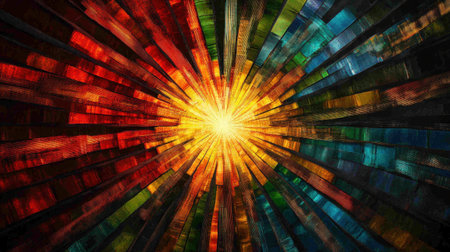 A stunning abstract representation of vibrant colors radiating outward, creating a dynamic explosion of light and texture. Perfect for artistic projects.の素材