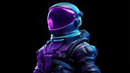 A vibrant astronaut in a sleek space suit stands against a black background, embodying the spirit of exploration and adventure in the cosmos.の素材
