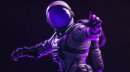A futuristic astronaut stands confidently in a striking purple light, embodying adventure and exploration in the cosmos. Perfect for sci-fi themes.の素材