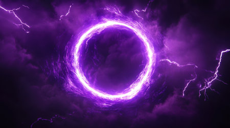 A captivating purple energy portal surrounded by dark clouds and lightning, evoking a sense of mystery and fantasy. Ideal for creative projects and visuals.の素材