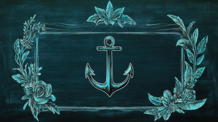 This artistic illustration features a floral anchor design set against a dark background, blending nautical charm with vintage elegance for unique decor.の素材