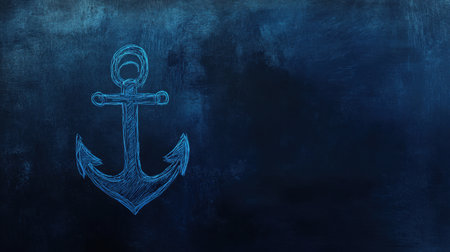 A simple hand-drawn anchor illustration on a dark navy background. Ideal for marine-themed designs, wallpapers, or nautical projects.の素材