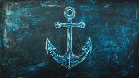 A creative chalk drawing of an anchor on a dark background, showcasing a simple yet striking design. Perfect for maritime-themed projects and illustrations.の素材