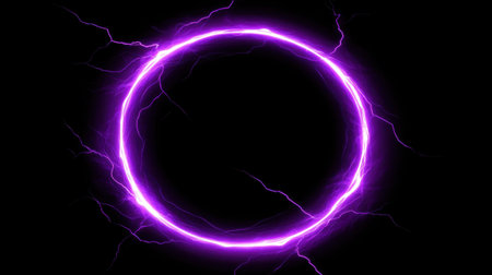 A vibrant purple electric circle with dynamic lighting effects on a dark background. Perfect for fantasy, technology, or artistic projects.の素材